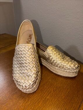 Sam Edelman Gold Woven Espadrille Platform Slip-Ons